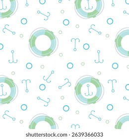 Marine seamless pattern with anchors. Delicate turquoise elements on a white background. Vector graphics. Texture for wallpaper, wrapping paper, fabric and other designs 
