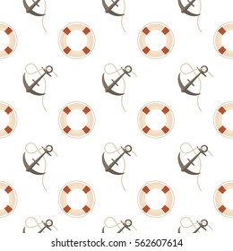 Marine seamless pattern. Backdrop with lifebuoys and marine anchors icons.