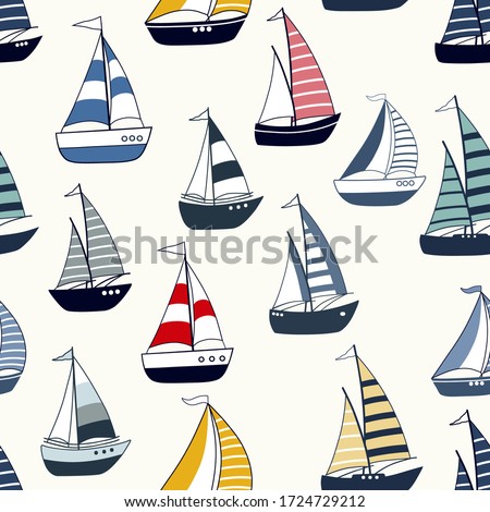 Similar – Image, Stock Photo stylized sailboat with white sails on blue background / handicraft work