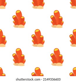 marine seamless pattern with coral algae in cartoon style on white background for textile, print, wallpaper, flat design