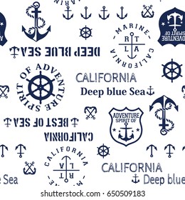 Marine seamless pattern/ Cute anchor and typography