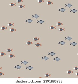 Meeresnahtloses Muster mit süßen Fischen. Childische Illustration. Seemannsnahtloses Muster. Farbige Fische auf hellgrauem Hintergrund. Schönes Muster für Kindergewebe, Textilien, Tapeten.