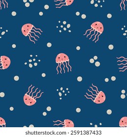 Marine Seamless pattern with cute jellyfish. Design for fabric, textiles, wallpaper, packaging.
