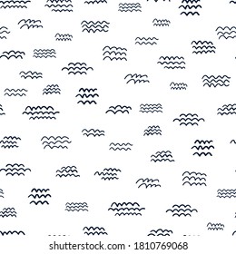 Marine seamless pattern with doodle waves. Hand drawn monochrome background. Underwater life. Vector illustration. Cartoon nursery design.