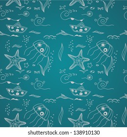 Marine seamless pattern, endless texture of sea world