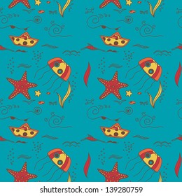 Marine seamless pattern, endless texture of sea world