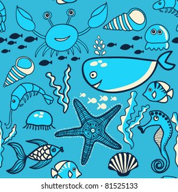 marine seamless pattern, endless texture of sea world