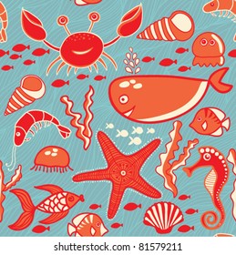 marine seamless pattern, endless texture of sea world