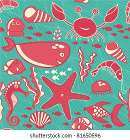 marine seamless pattern, endless texture of sea world