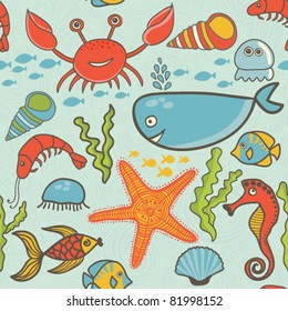 marine seamless pattern, endless texture of sea world