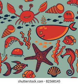 marine seamless pattern, endless texture of sea world