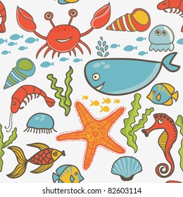 marine seamless pattern, endless texture of sea world