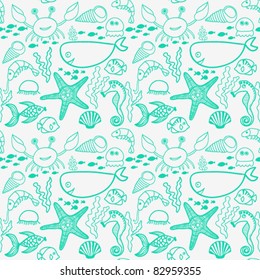 marine seamless pattern, endless texture of sea world