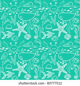 marine seamless pattern, endless texture of sea world