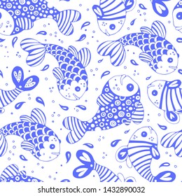 Marine seamless pattern with fantasy fish