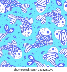 Marine seamless pattern with fantasy fish