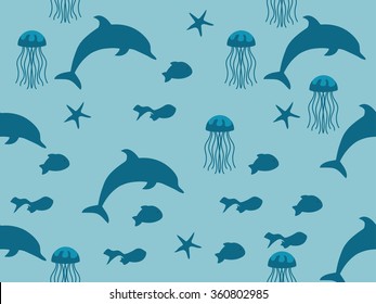 Marine seamless pattern. The marine fauna. Print on fabric.