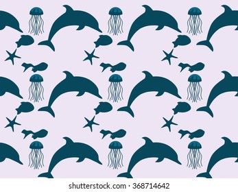 Marine seamless pattern. The marine fauna. Print on fabric. Vector illustration.