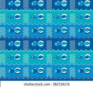 Marine seamless pattern with fish. Abstract background. Vector illustration. 