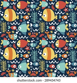 Marine seamless pattern with fishes