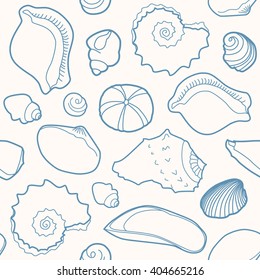 Marine seamless pattern with hand drawn shells
