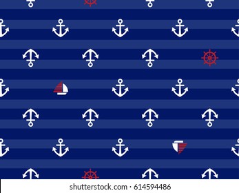 Marine seamless pattern/ Illustration of the anchor and sailing