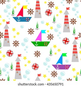 Marine seamless pattern and seamless pattern nautical marine background. Marine Sea theme seamless pattern and seamless marine pattern collection-vector illustration. Sea texture design.