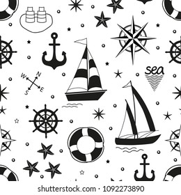 Marine Seamless Pattern Nautical Elements On Stock Vector (Royalty Free ...