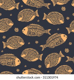 Marine seamless pattern with ocean fish.