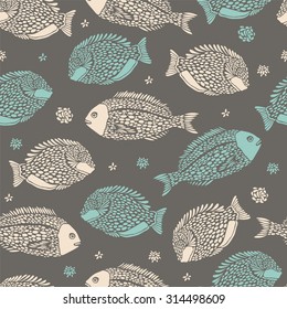 Marine seamless pattern with ocean fish.