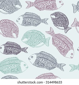 Marine seamless pattern with ocean fish.