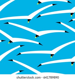 Marine seamless pattern with seagulls. Background with flying birds. Minimalistic vector illustration