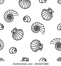 Marine seamless pattern with seashells. Hand drawn doodle style pattern for printing onto fabric and paper. Vector illustration