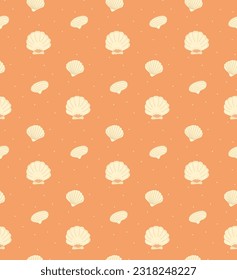 Marine seamless pattern with seashells. Vector cartoon background for nursery fabric, paper, decor, toys and clothes. Cute baby illustration in pastel colors.