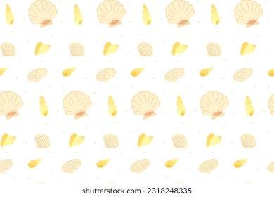Marine seamless pattern with seashells. Vector cartoon background for nursery fabric, paper, decor, toys and clothes. Cute baby illustration in pastel colors.