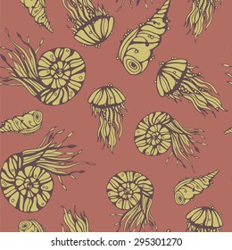 Marine seamless pattern with shells.