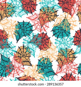 Marine seamless pattern with shells. Hand drawing.