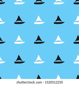 Marine seamless pattern. Simple print with silhouettes of sailboats. Vector illustration.