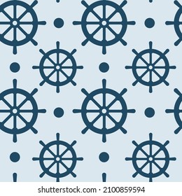 Marine seamless pattern with steering wheel and circles. Trendy maritime style background. Sea theme. Vector illustration. 