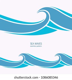 Marine seamless pattern with stylized blue waves on a light background. Water Wave abstract design. 