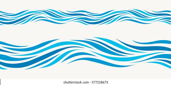 Marine seamless pattern with stylized blue waves on a light background. Water Wave abstract design. - Shutterstock ID 577218673