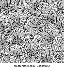 Marine seamless pattern with stylized seashells. Background made without clipping mask. Easy to use for backdrop, textile, wrapping paper.