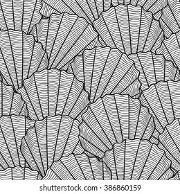 Marine seamless pattern with stylized seashells. Background made without clipping mask. Easy to use for backdrop, textile, wrapping paper.
