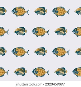 Marine seamless pattern with tropical fish for summer print on beach apparel