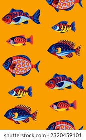 Marine seamless pattern with tropical fish for summer print on beach apparel