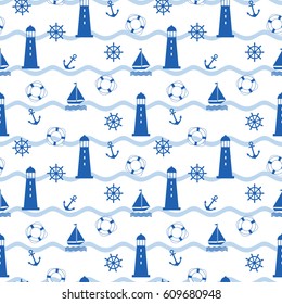 Marine seamless pattern. Vector illustration.
