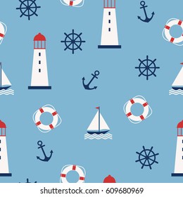 Marine seamless pattern. Vector illustration.