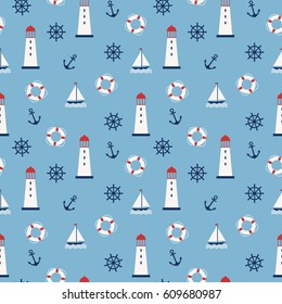 Marine seamless pattern. Vector illustration.