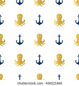 Marine seamless pattern. Vector sea design. 