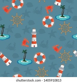 Marine seamless pattern for wallpaper, scrapbook and other design. Vector illustration.